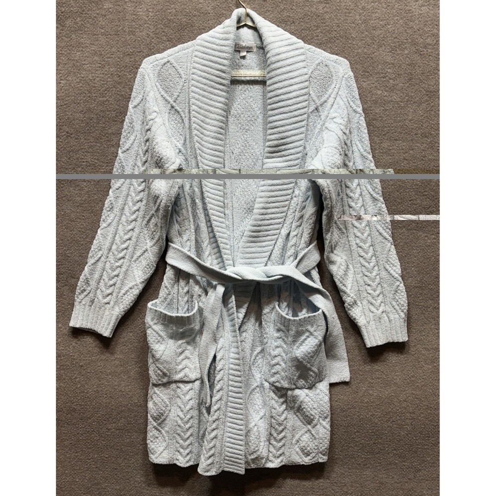 PJ Salvage Size Medium Light Blue Textured Essentials Soft Knit Robe Belted EUC